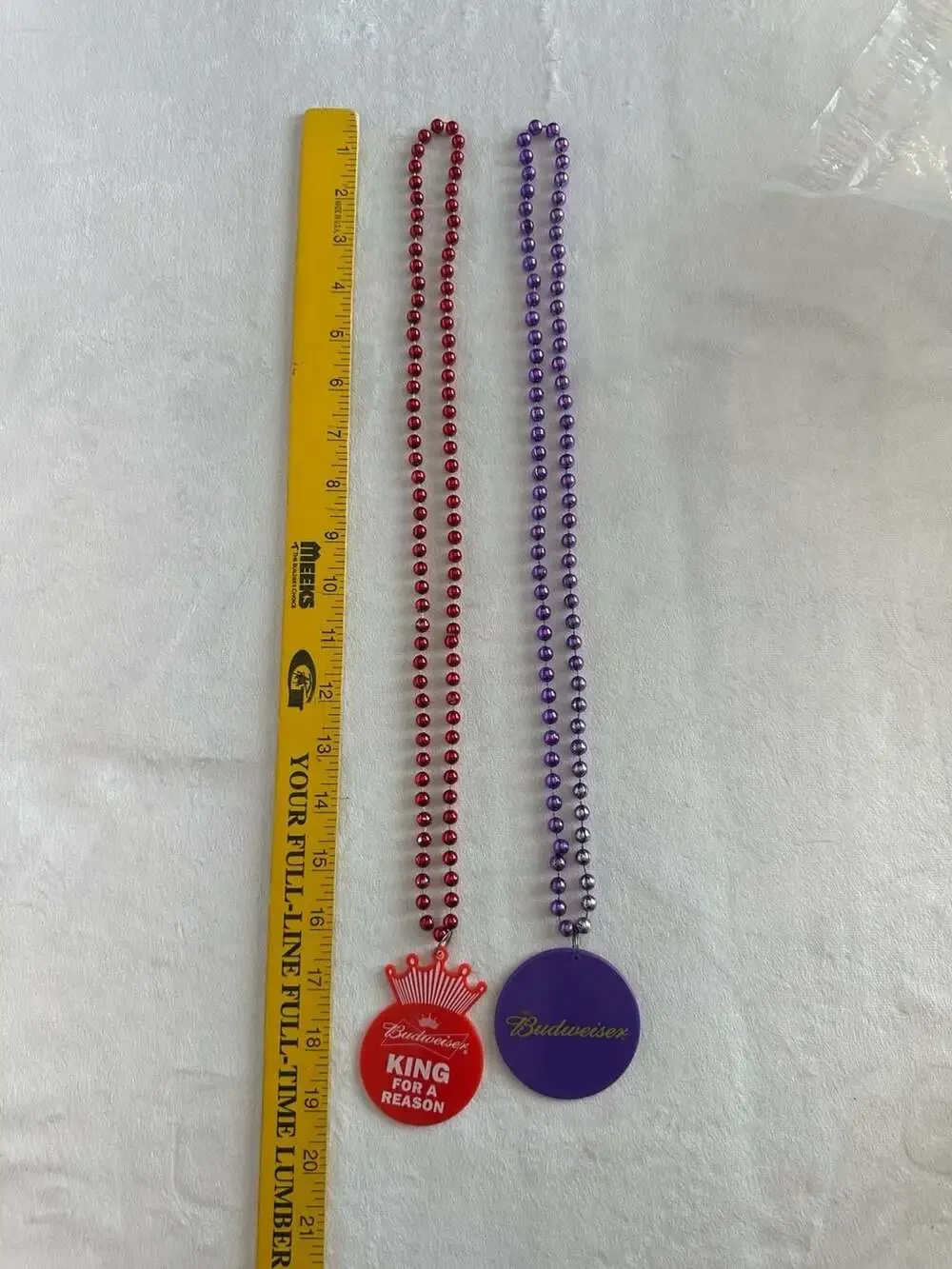 Set of 2 Budweiser Mardi Gras Bead Necklaces King For A Reason